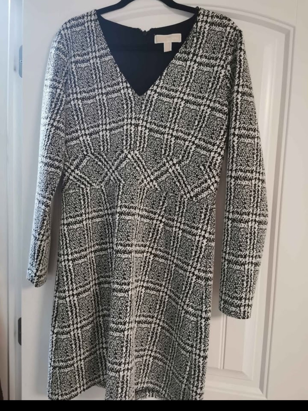 Michael Kors Black & White Plaid V-Neck Women's Dress